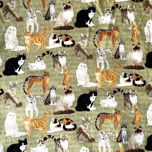 Multi-Breeds Cat Cotton Fabric Patty Reed Green Ocicat Calico Tabby Persian 5 YD - Picture 1 of 5