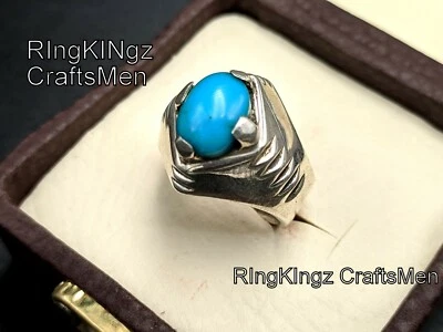 Impresionante Anillo Turquesa Piedras Preciosas Genuinas Hecho a Mano Plata Esterlina Anillo Feroza Foto 1 de 4
