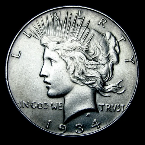1934 Peace Dollar Silver ---- Gem BU+ Coin ----- #VV054 Cover