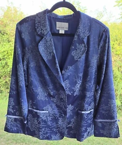 Susan Graver Womens Jacket Blazer Blue Floral Sz 1X Buttons Lined Pockets Career - Picture 1 of 13