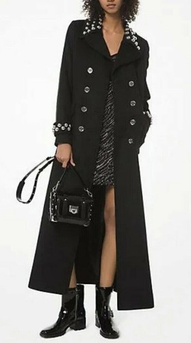 CAPPOTTO LUNGO MAXI MISTO LANA BORCHIATO MICHAEL KORS NERO PEA COAT TAGLIA 6