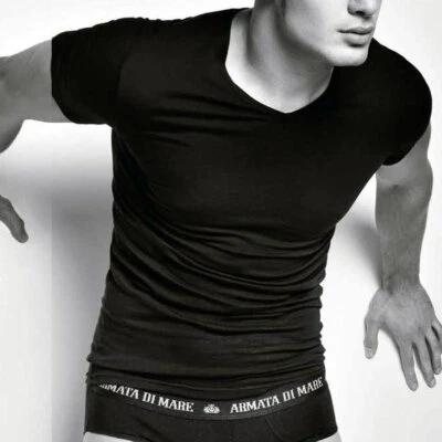 3 T-shirt maglie uomo Armata di Mare scollo a V in cotone elasticizzato - GT109 - Immagine 1 di 2