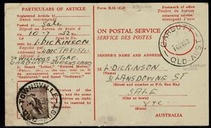P.M.G. Consejo de entrega de departamento con 6d Kookaburra a Garbutt QLD 1952 - Imagen 1 de 2
