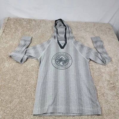 Margaritaville Hoodie Pullover Gray Striped Orlando 1977 Logo Thumb Holes Small - Image 1 of 4