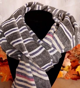 Foulard Da Uomo Grigio a Righe Mezza stagione in misto Cotone Made In Italy - Foto 1 di 8