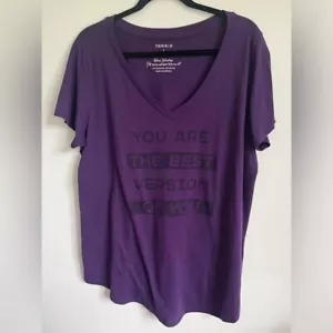 Torrid Classic Fit Graphic Quote V-Neck Cotton Blend T-Shirt - Purple - 1X 1 - Picture 1 of 5