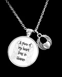 Memorial Necklace A Piece Of My Heart Lives In Heaven Angel Wing Jewelry - Picture 1 of 1