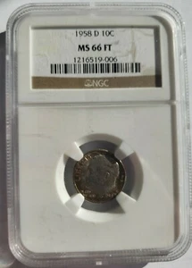 1958-D Roosevelt Dime NGC MS66 FT Full Torch/Bands Stunning Rainbow Toned - Picture 1 of 4
