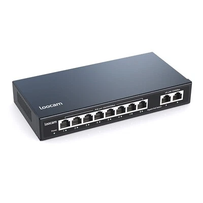 Loocam Gigabit PoE Switch 8 Port 96W 2 Uplink Port Unmanaged Ethernet Switch - Image 1 of 4