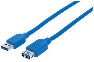 Manhattan A Male/A Female, 2m SuperSpeed USB Extension Cable, Blue (322379) 2 m - Photo 1/5