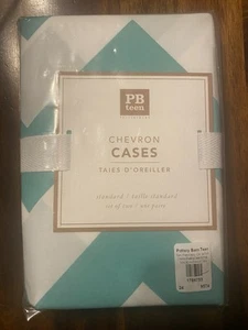 Pottery Barn Teen Chevron Cases Standard Set of two, Pool / White New Sealed - Picture 1 of 6