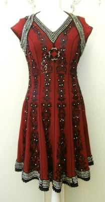 Y2K Dark Red & Black, Sequin & Rhinestone Trimmed Evening Dress UK Size 12 - Image 1 of 4