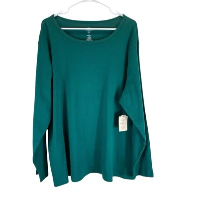 NWT St Johns Bay Essential Tee Womens 3X Green Soft Knit Long Sleeve Scoop Neck - Image 1 of 4