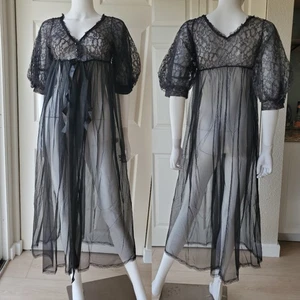 Vintage Sheer Black Long Maxi Nylon Robe - Picture 1 of 9