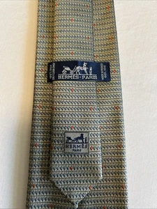 Hermès Paris 100% Silk Tie BEAUTIFUL gold cornflower blue orange/red - Picture 1 of 5