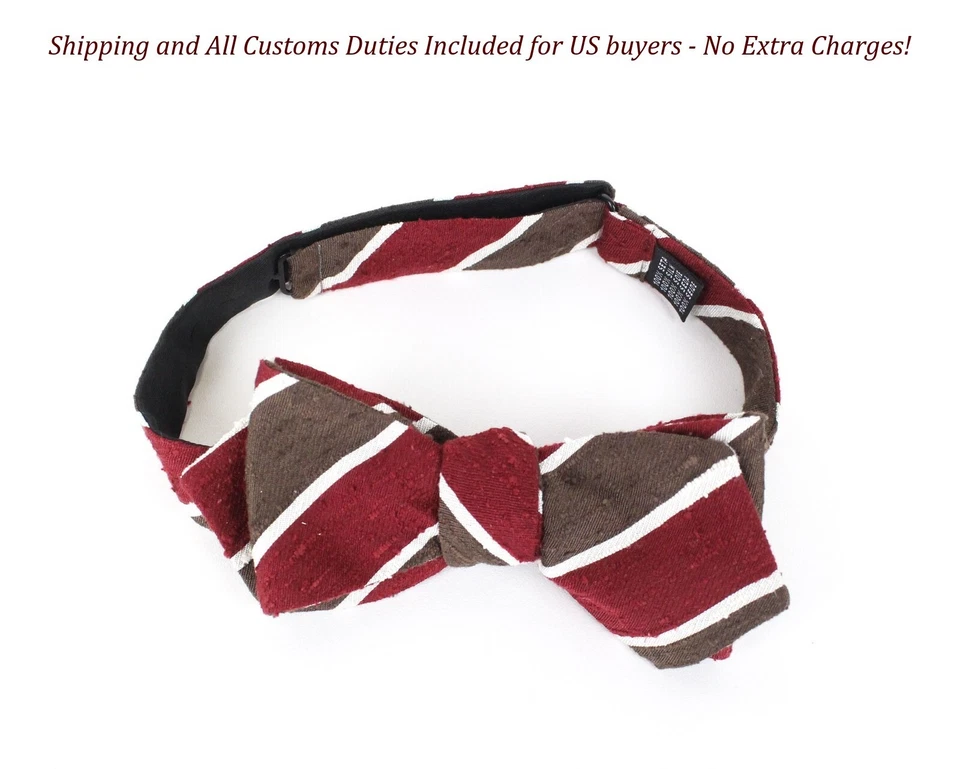 Pajarita para hombre Suitsupply ~ 45 CM rojo-marrón pura seda rayas mariposa Foto 1 de 4