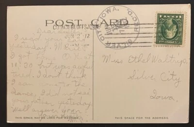 Council Bluffs, Iowa RR Bridge Post Card posted Jun 12, 1912 to Silver City, IA - Image 1 of 2