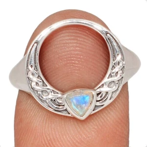 Luna Celta - Piedra Lunar Arco Iris Natural - Anillo de Plata 925 India s.9 CR73328 - Imagen 1 de 1