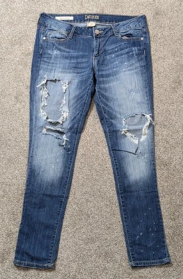 DECREE 蓝色牛仔低腰破损牛仔裤;11 码青少年 — 第 1/4 张图片