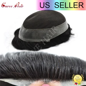 Mens Human Hair Replacement system French Lace Toupee Hair Piece Men Wig Units - Picture 1 of 61