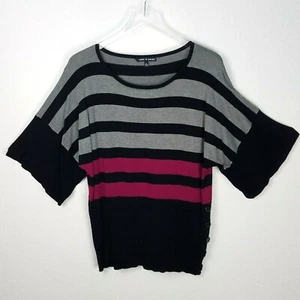 Cable & Gauge Women's Sweater XL Black Pink Striped Button Waist 3/4 Sleeves - Picture 1 of 8