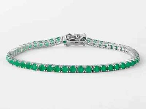 Prong Set 12.75 CT Round Cut Green Emerald Classical Tennis Engagement Bracelet - Picture 1 of 10