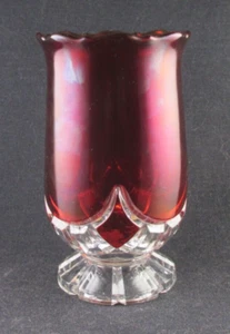 1880S RUBY STAINED SWAG BLOCK CELERY VASE GEORGE DUNCAN SONS GLASS 6.5 INCH EAPG - Picture 1 of 5
