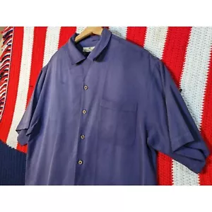 Tommy Bahama Mens Medium Dark Purple 100% Silk Aloha Hawaiian Camp Shirt - Picture 1 of 7