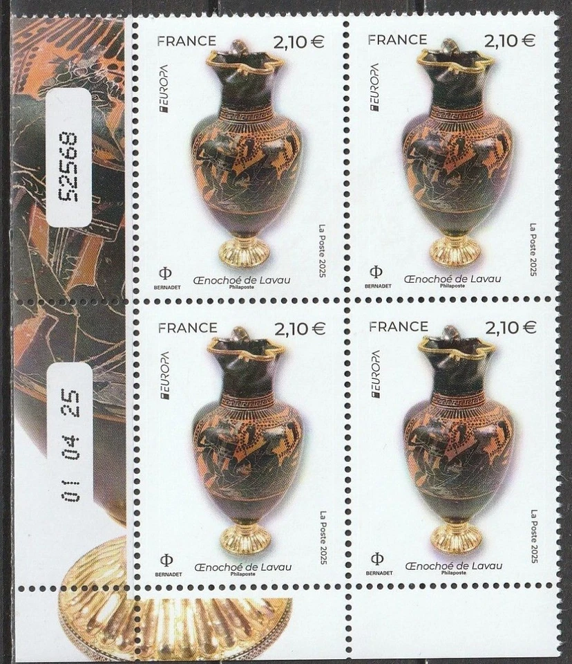 france 2025 cept EUROPA Œnochoé LAVAU wine jug Greece discover  Celtic 4v BLOCK - Image 1 of 1