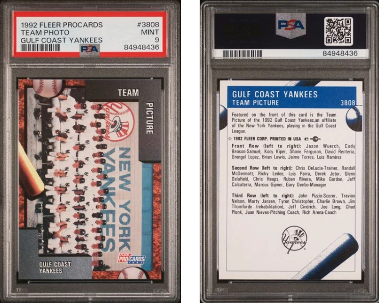 1992 Fleer ProCards Gulf Coast Yankees #3808 Jeter PSA 9 84948436 LOW POP 25 - Image 1 of 1