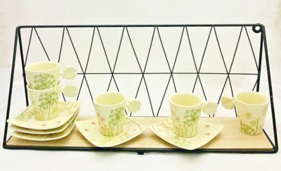 Amadéus ensemble de 5 tasses à café ivoire motif fleurs papillons avec soucoupe - Photo 1/2