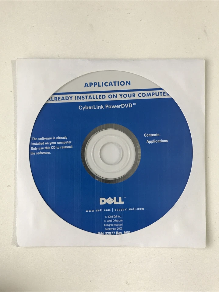 Dell - Reinstalling Disc - CyberLink PowerDVD - G2877 - 0G2876 - Image 1 of 1