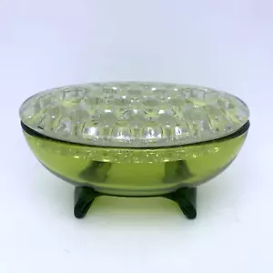 VTG Martinsville Viking Glass SCROLL FORM Avocado Oval Bowl Clear Flower Frog - Picture 1 of 24