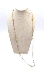 Ann Taylor Women's Necklace 36" Long Chain Gold Triangle Pearl Crystal Elegant - Picture 1 of 7