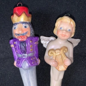 2 Anne Emerson 7 1/2" Angel & Nutcracker Figurines Christmas Ornaments 1994 - Picture 1 of 9