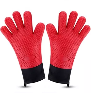 Oven Gloves Water/ Heat Resistant BBQ Gloves Silicone Grill Mitts Long Pot Holde - Picture 1 of 12