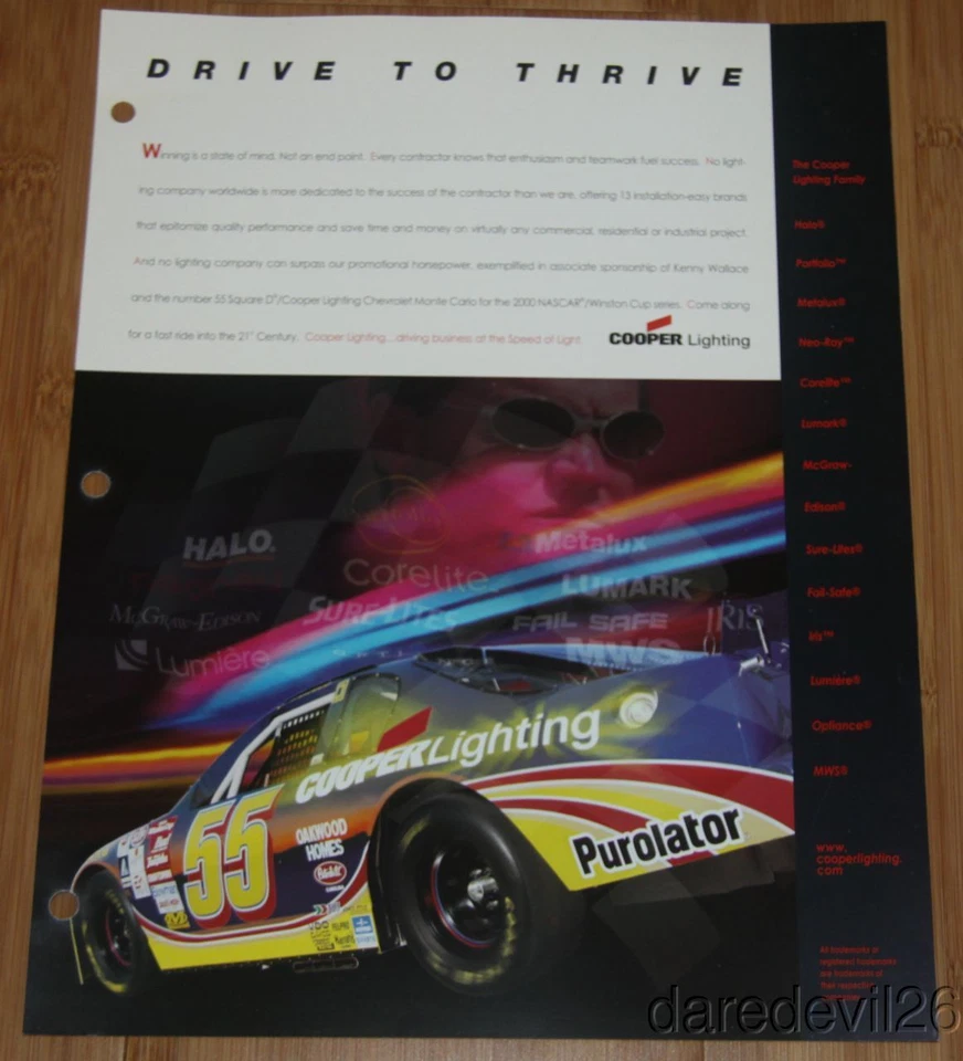 Kenny Wallace Cooper Lighting Drive To Thrive Chevy NASCAR 2000 WC postal Foto 1 de 1