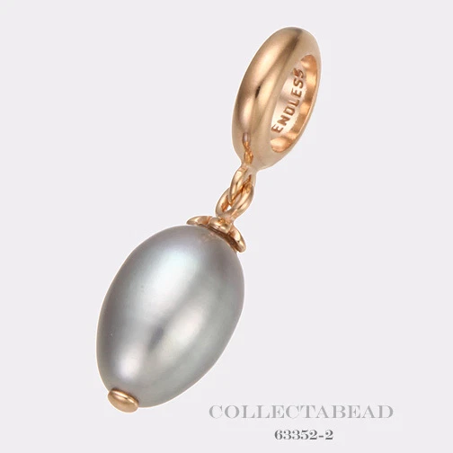 Authentic Endless Silver Rose Gold Plated Grey Pearl Drop Bead 63352-2 - Image 1 of 1