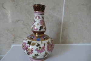 ZNAIM PORZELLAN 14 CM BRAUN/VERGOLDETER BAND MIT BEMALTER BLUMEN- UND BLATTMUSTERVASE - Bild 1 von 24