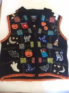 Studio Boo Sweater Vest Halloween Ghosts, Pumpkins Women’s Petite Large - Picture 1 of 5