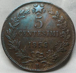 ITALIEN Königreich 5 Centesimi 1896 R Rom vz König Umberto I selten Bronze Stern #C42 - Bild 1 von 2
