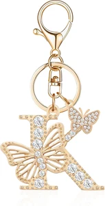 Alphabet Initial Letter Keyring Keychain for Women Girls Gold Plated Crystal Key - Picture 1 of 12