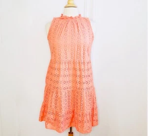 Ann Taylor Loft Coral Eyelet Dress Petite Small SP Office/Career/Work/Party/ EUC - Picture 1 of 6