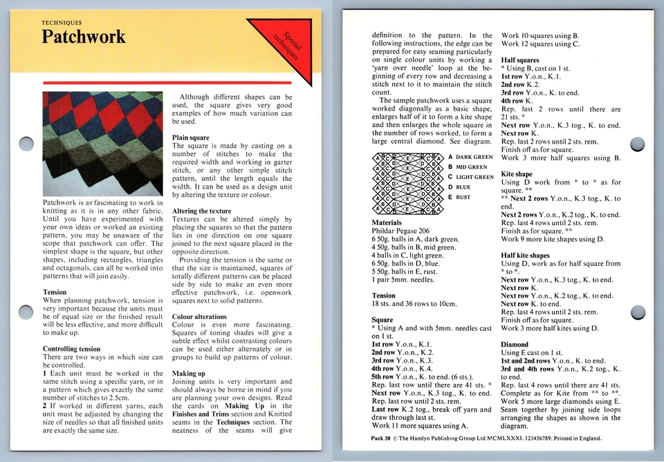 Patchwork  - Techniques 1979 Odhams Knitting Collection Instruction Card - Image 1 of 1