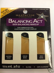 Max Factor Balancing Act Liquid Makeup Shade Sampler FOR FAIR TO MEDIUM SKIN. - Picture 1 of 2