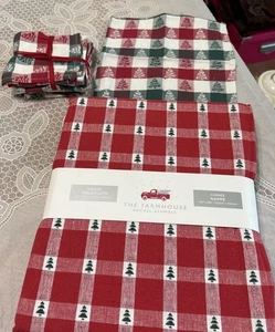 Rachel Ashwell The Farmhouse Tischdecke rot kariert Weihnachtsbäume & 6 Servietten - Bild 1 von 13
