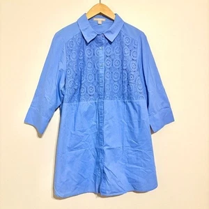 Woman Within Blue 3/4 Sleeve Button Up Tunic Style Top NEW 18/20 Large NWOT - Picture 1 of 6