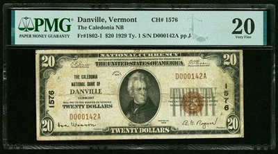 1929 $20 Danville, VT Ty. 1 The Caledonia National Bank Ch. - Image 1 of 2