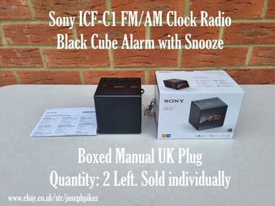 Sony ICF-C1 FM/AM Clock Radio Black Cube Alarm with Snooze, Boxed Manual UK Plug - Image 1 of 4