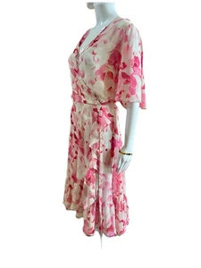 Calvin Klein Plus Size 20W Pink Print Flutter Sleeve MIDI Dress Bust 50” - Picture 1 of 8